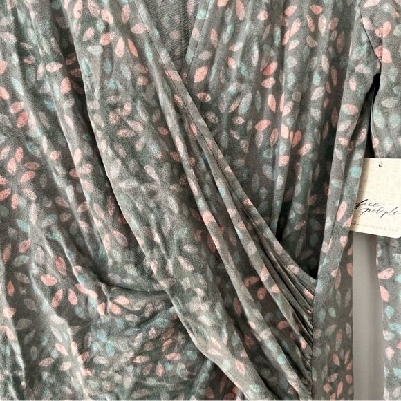 Free People NWT Mint Print Shayla Faux Wrap Maxi Long Sleeve Wrap Dress - Picture 14 of 16